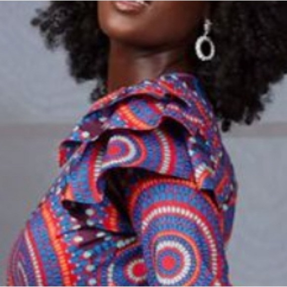 D'IYANU Anola Women's African Print Dress (Red Indigo Circles) NWT 1X - Picture 4 of 14